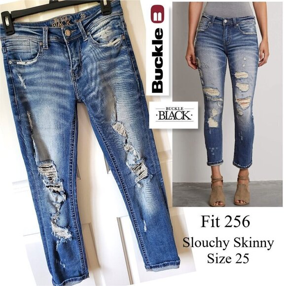 BUCKLE BLACK Fit 256 Mid Rise Slouchy Ankle Skinny Stretch Jeans 25 - Picture 1 of 16